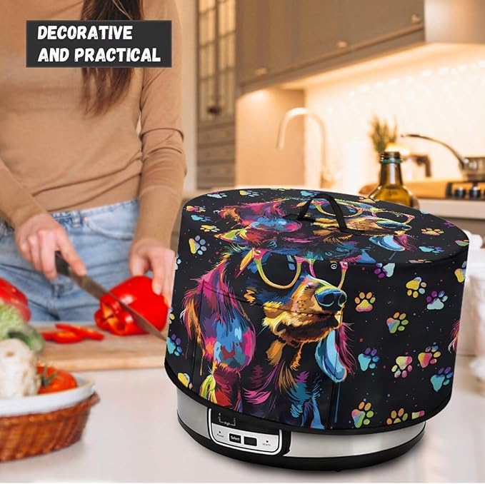 Dachshund Dog Paw Print Slow Cooker Dust Cover with Storage Pocket and Handle Easy to Use Kitchen Appliances Accessory Rice Cooker Cover Fit Most 6/7/8 Quart Air Fryer