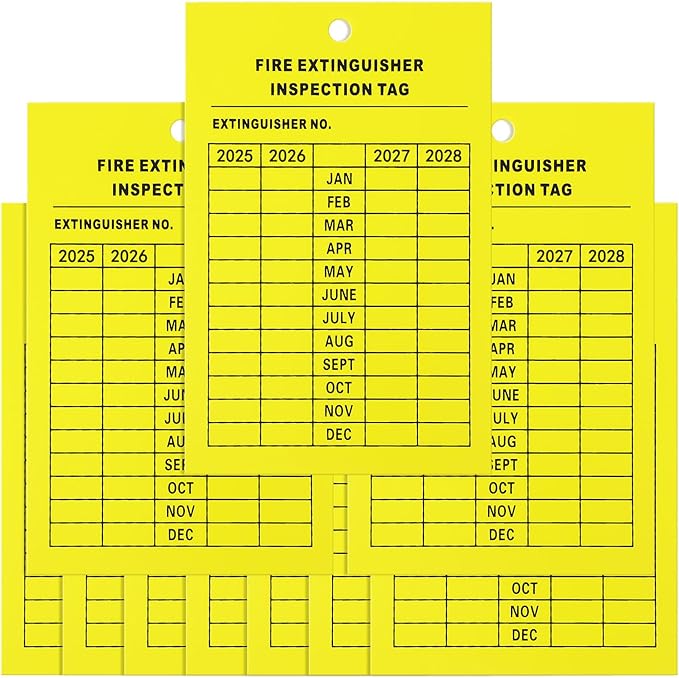 Monthly Fire Extinguisher Inspection Tags Record 4-Year Maintenance Tags Fire Recharge and Inspection Record Tag for Indoor Outdoor Extinguishers(50 Pieces)