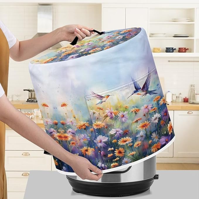 Xoenoiee Hummingbird Beautiful Floral Print Pressure Cooker Cover Kitchen Appliance Dust Cover with Pockets Compatible with Rice Cooker Air Fryer Slow Cooker, for 6 Qt Pot