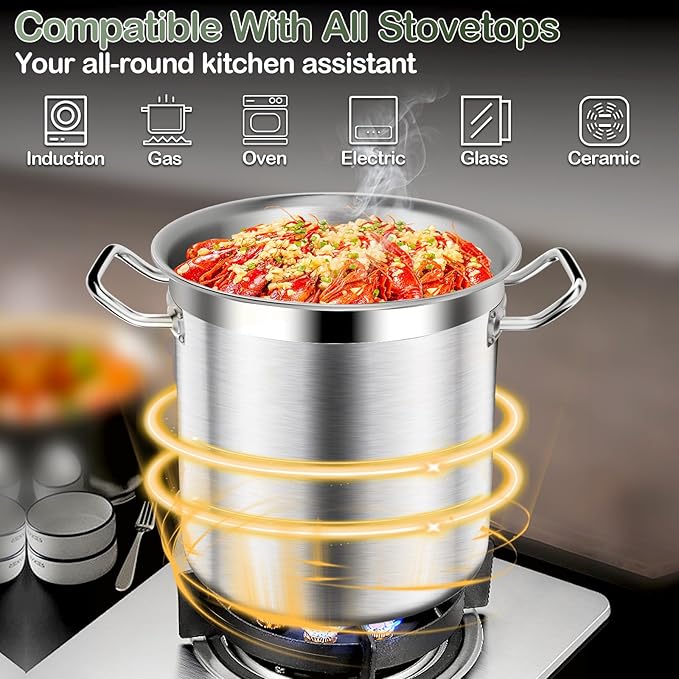 Stainless Steel Stock Pot,100 QT Large Stock Pot with Lid, Heavy Duty Tri-Ply Bottom Commercial Grade Stock Pots for Boiling Cooking Soup Stew Thick Bottom Big Stockpots, Deep Cookware