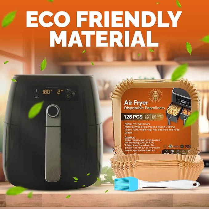 9 inch Square Air Fryer Liners Disposable Parchment Paper Liner Airfryer 8-12 QT Basket inserts Filter Sheets EXTRA THICK 40 GSM - Pack of 125
