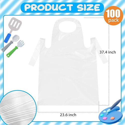 100Pcs Disposable Aprons for Adults, Plastic Aprons for Cooking, Waterproof Apron for Adults Painting Housework Picnic Party Etc