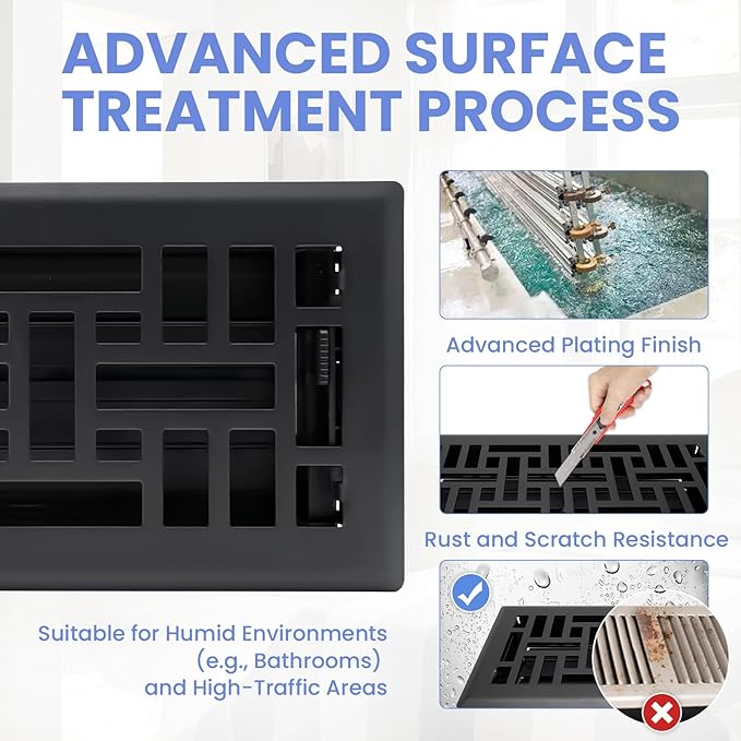 4x12 Inches 2 Pack Heavy Duty Walkable Floor Register Easy Adjust Air Supply Lever Floor Vents - Seattle Design - Vent Cover for Home Floor - Matte Black