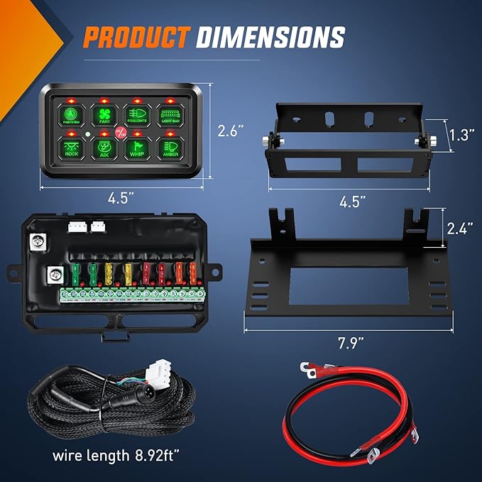 Nilight 8 Gang Switch Panel System Circuit Control Relay System Fuse Wiring Harness Automatic Dimmable ON Off LED Switch Pod for 12V Cars Trucks Campers SUV, 2 Years Warranty
