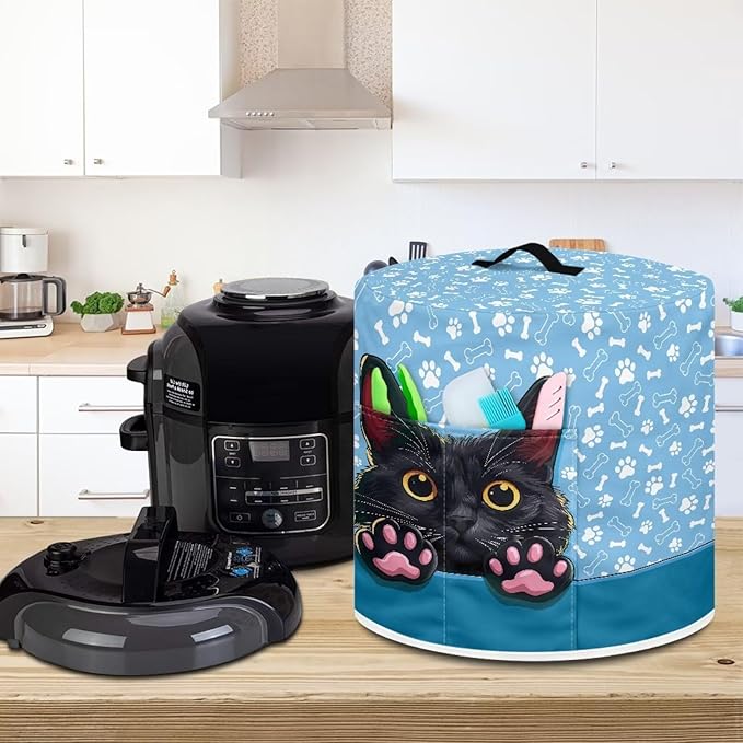 TODIYADDU Black Cat Paw Print Pressure Cooker Cover for Women Trendy Instant Pot Cover with Top Handle and Pocket Kitchen Appliance Cover Dust Cover for 3 Quart Instant Pot and Extra Presents, L