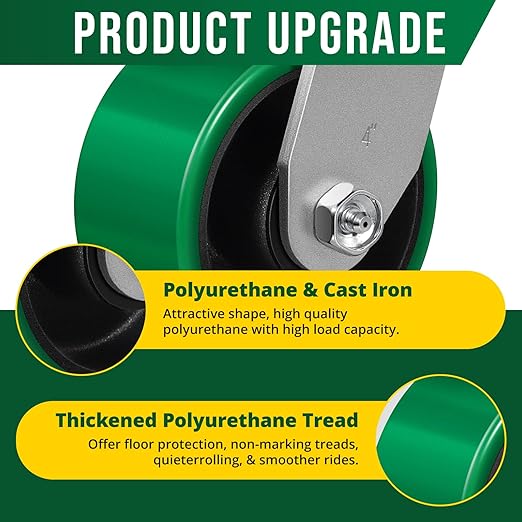 4 Inch Caster Wheels, Heavy Duty Caster with Strong Load-Bearing, Polyurethane Wheel on Steel Hub, Supports 800 lbs Each(2 Pack Brake)