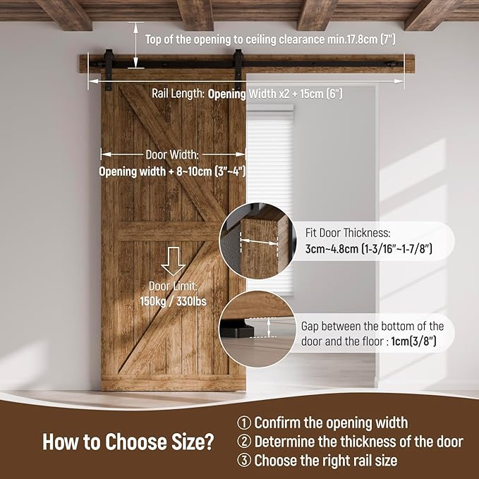 CCJH 10FT Single Sliding Barn Door Hardware Kit Black Basic Roller Carbon Steel Hanger Flat Track System for Closet Kitchen 1 Door 60 inch Wide