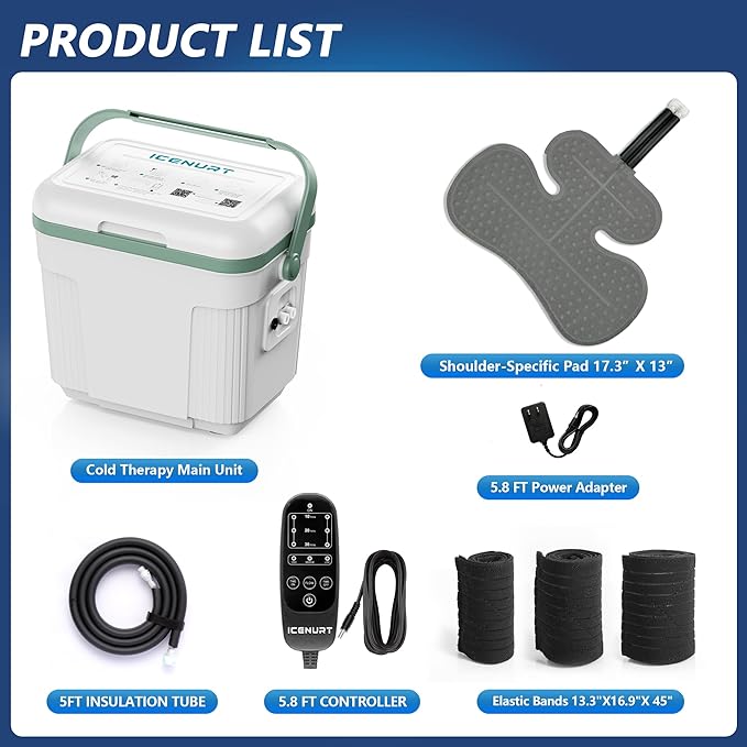 Cold Therapy Machine with Programmable Timer, Portable Ice Machine for Shoulder After Surgery, Shoulder Replacement Recovery System, Cryotherapy Pain Relief w/Compression Pad