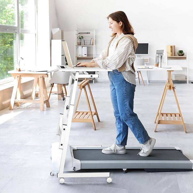 Small Standing Desk with Wheels, Portable Treadmill Desk, Rolling Desk Adjustable Height for Laptop, Mobile Standing Table for Walking Pad, Bedside Table