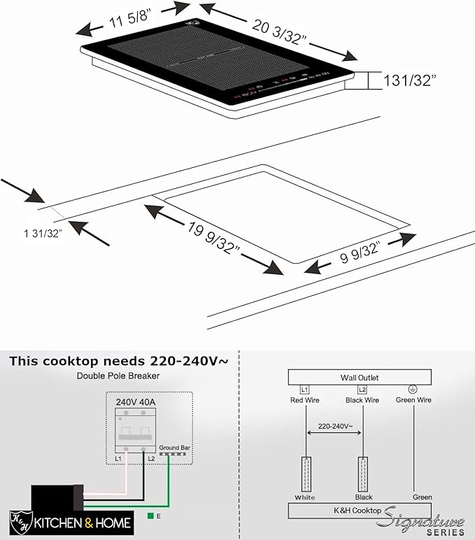 K&H SIGNATURE SERIES 2 Burner 12 Inch Built-in FLEX Electric Stove Top Ceramic Cooktop 220V 3400W IN12-3400FLX
