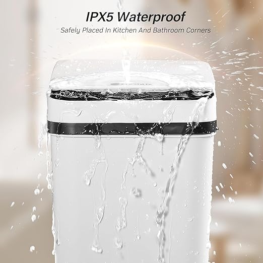 Bathroom Garbage Can with Lid, 2.6 Gallon Diaper Trash Can, Automatic Trash Cans Touchless, Slim Waterproof Smart Commercial Trash Can for Bedroom, Bathroom, Office, Living Room, Toilet, RV