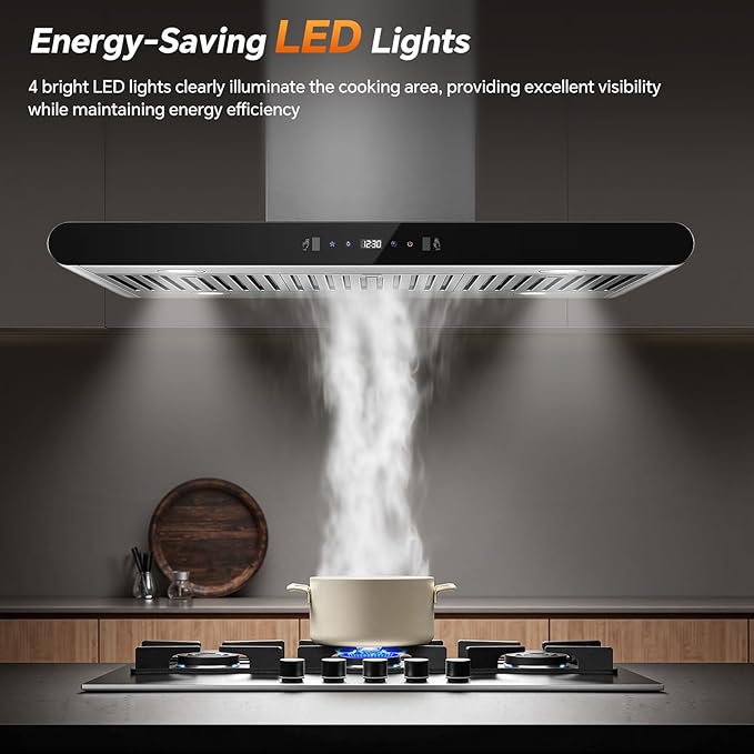 Tiesay Island Range Hood 36 Inch, 700 CFM kitchen Hood with Dual-Sided Touch/Gesture/Remote Control, Ceiling Mount, Convertible Ducted/Ductless, 3-Speed Fan, 3 Stainless Steel Baffle Filters