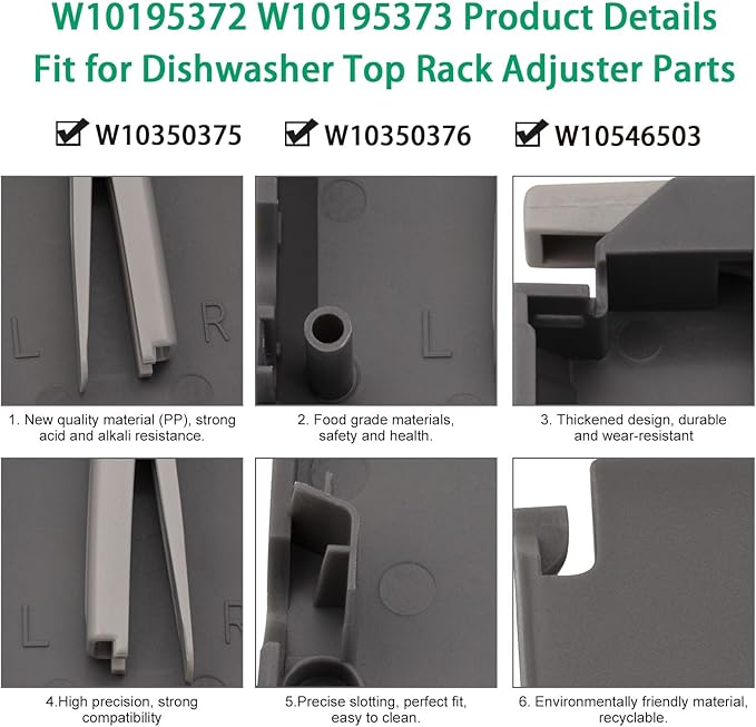 W10195372 W10195373 Dishwasher Dishrack Adjuster Housing, For WDT750SAHZ0 WDT730PAHZ0 Upper Rack Parts For Whirlpool Kenmore Dishwasher Top Rack Parts （2pcs）