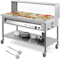 ROVSUN 96QT Steam Table, 12-Pan Electric Commercial Food Warmer Stainless Steel Bain Marie w/Acrylic Shield Overshelf Undershelf Temperature Control & Lid for Party Restaurant 8QT/Pan 1500W 110V