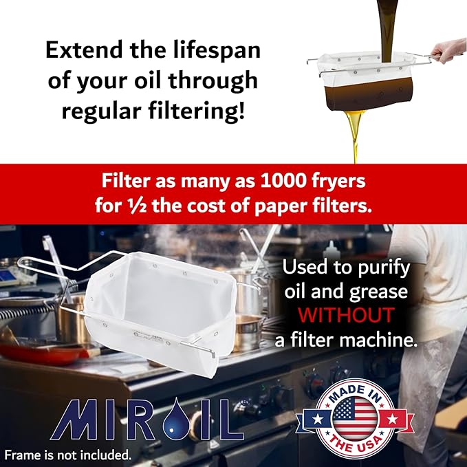 Miroil B33PS Fryer Filter Frame & Bag Combo, MirOil EZ Flow Filter Bag, Part 12849, For Heavy Crumbloads, Suitable for 16 Qt or 28 lb Polishing Oil, Durable, Easy to Clean with Hot Water