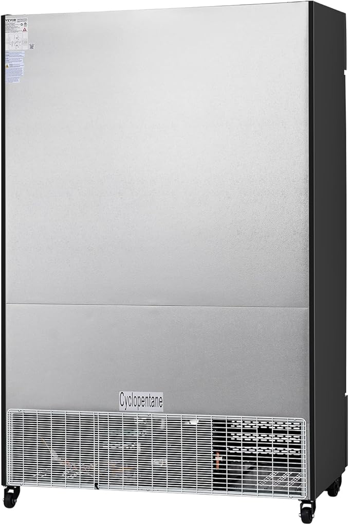 VEVOR Commercial Merchandiser Refrigerator, 36.27 CU.FT Upright Beverage Cooler, 2 Glass Door Display Refrigerator with 8 Adjustable Shelves, Soft LED Light, Customizable Lightbox, Casters, Black