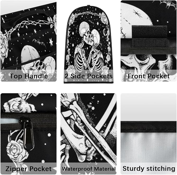 Kitchen Aid Mixer Cover Halloween Flower White Skull Stand Mixer Cover Compatible with 6-8 Quarts Stand Mixers, Dust Covers with Zipper Pocket Foldable Washable Kitchen Aid Organizer Bag