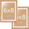 Homeforia 6x8 Picture Frame Natural Wood, High End Oak 6x8 Light Wooden Frames with Mat 5x7 for Photo, 6 x 8 Frame Matted to 5 x 7 Print, 8x6 Wall or Tabletop Frame, Tempered Glass, Wall Kit, Set of 2