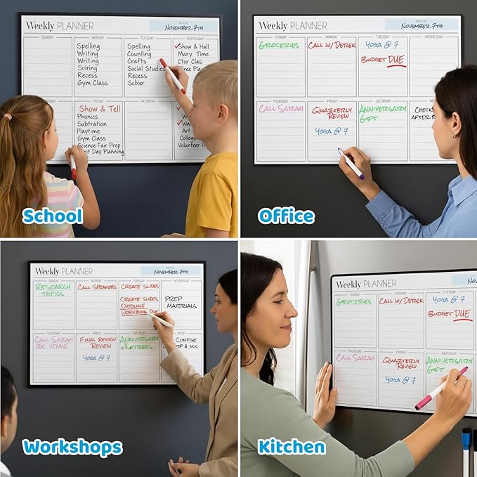 Cinch! Magnetic Calendar Bundle of 3 - Monthly, Weekly, Daily Planning Dry Erase Boards for Fridge - Magnetic Fridge Calendar Whiteboard Set with 6 Fine Tip Markers, Large Eraser, and Magnets