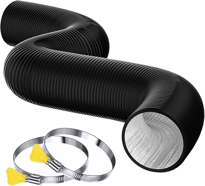 Reinforced Dryer Vent Hose 4 inch 16 FT with 2 Key Hose Clamps, Heavy Duty Flexible Duct Hose for Laundry, Grow Tent, Bathroom Exhaust Fan