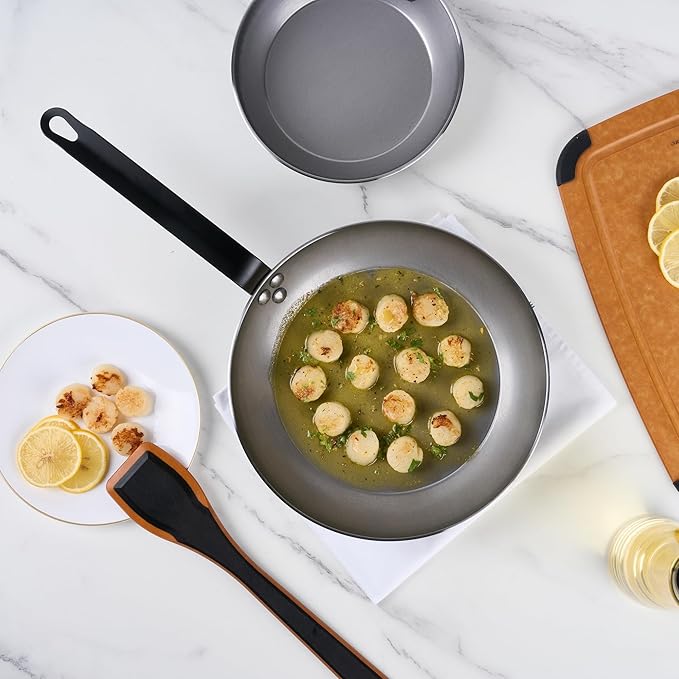Restaurantware Fry Pan 6 Pack of 11 Inches Carbon Steel Non-Stick Searing Pan With Ergonomic Handle Silver For Sauteing and Omelets