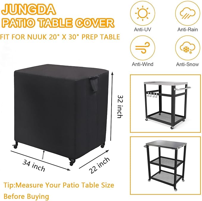 Outdoor Prep Cart Cover for Nuuk 20" x 30" Pizza Oven Table,Patio Grill Table Covers for Movable Dining Cart Table,Waterproof Outdoor Cart Covers - 34 X 22 X 32 Inch