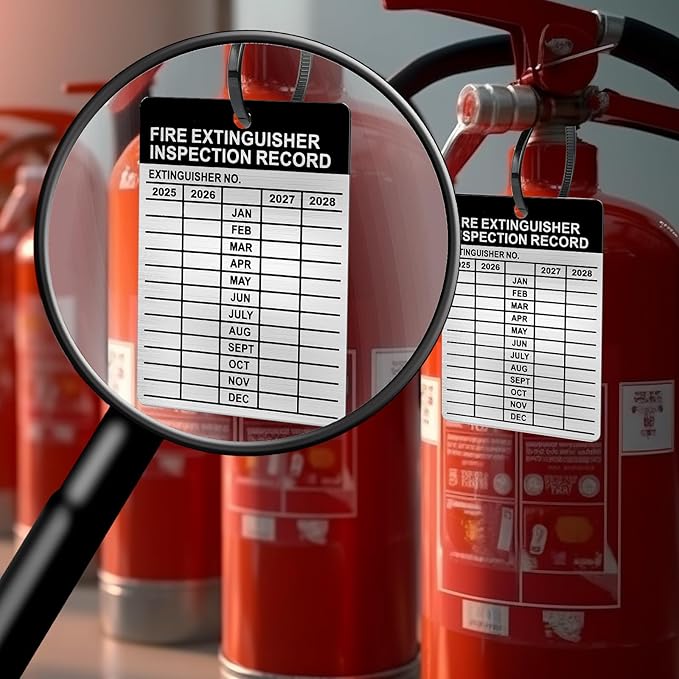 25 Sets Metal Inspection Tags - 2024-2027 Aluminum Fire Extinguisher Tags, 2.3 X 3 Inch, Weatherproof for Indoor/Outdoor Use