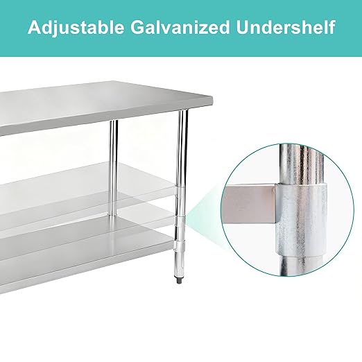 COOLCHEF Stainless Steel Work Table 30 x 30 Inch, NSF Commercial Prep Table with Undershelf, Heavy Duty Food Prep Workstation