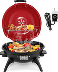 Outvita Indoor/Outdoor Electric Grill, 1600W Portable Removable Stand Grill with Double Layer Design for Countertops, BBQ, Patio & Backyard (Red)