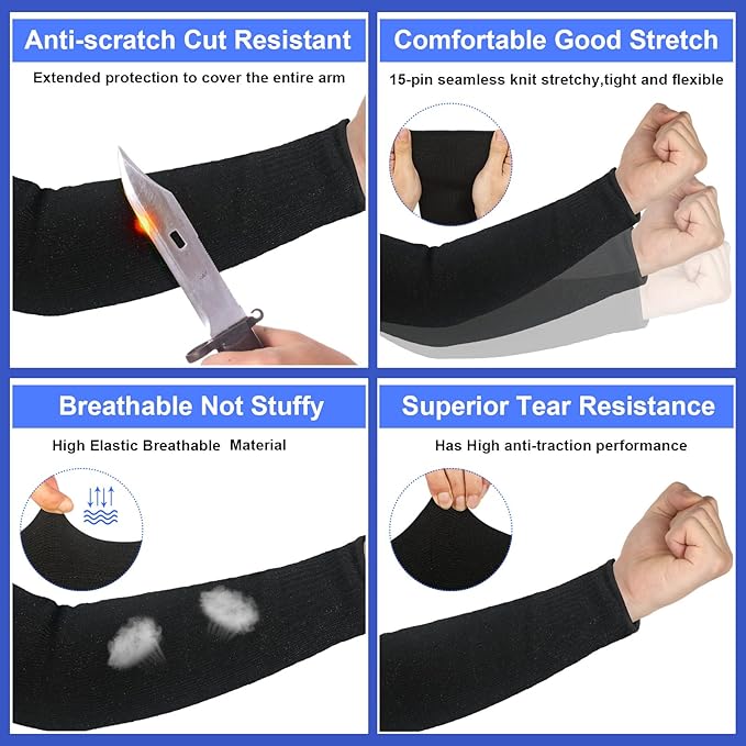 Sintege 3 Pairs Arm Protectors for Thin Skin and Bruising Cut Resistant Forearm Sleeve Level 5 Arm Burn Protection Sleeve(9.8 Inch,Black, Blue, Grey)