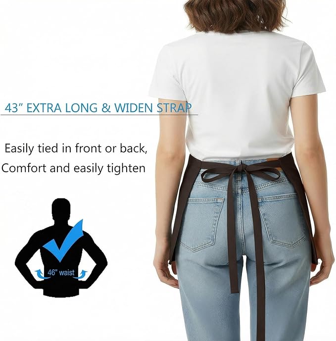 BOHARERS Waist Apron with 3 Pockets - Black Waitress Waiter Server Short Aprons
