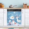 Christmas Snowman Elk Dishwasher Magnet Cover Panel Winter Blue Magnetic Dishwasher Covers Refrigerator Sticker Decal Xmas Decorative Washing Machine Cover for Home Kitchen,23x26in