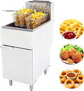 Commercial Deep Fryer, 4-Burner Fryer for Restaurants, Stainless Steel Gas Floor Fryer with 2 Baskets and Adjustable Temperature, Natural Gas Powered, 50 LBS Capacity, 400°F, 120000 BTU
