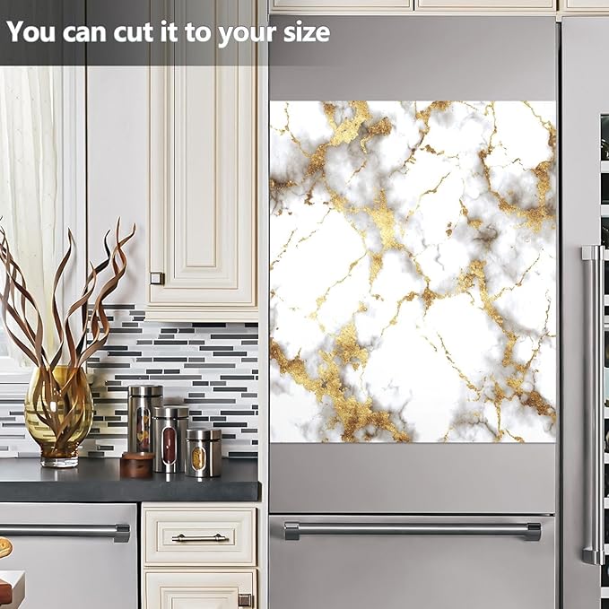 Stone Golden Marble White Dishwasher Magnet Cover Front Door Magnetic Dishwasher Cover Decorative Refrigerator Magnet Covers Fridge Panel Decal for Kitchen Decor, 23" x 26"