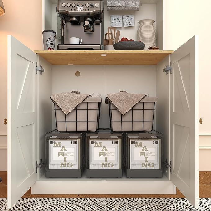 71" Tall Farmhouse Kitchen Pantry, Large Storage Cabinet with Glass Doors and Drawers, Freestanding Coffee Bar Hutch with Microwave Stand, Adjustable Shelves for Kitchen, Living Room, White 4 Pcs