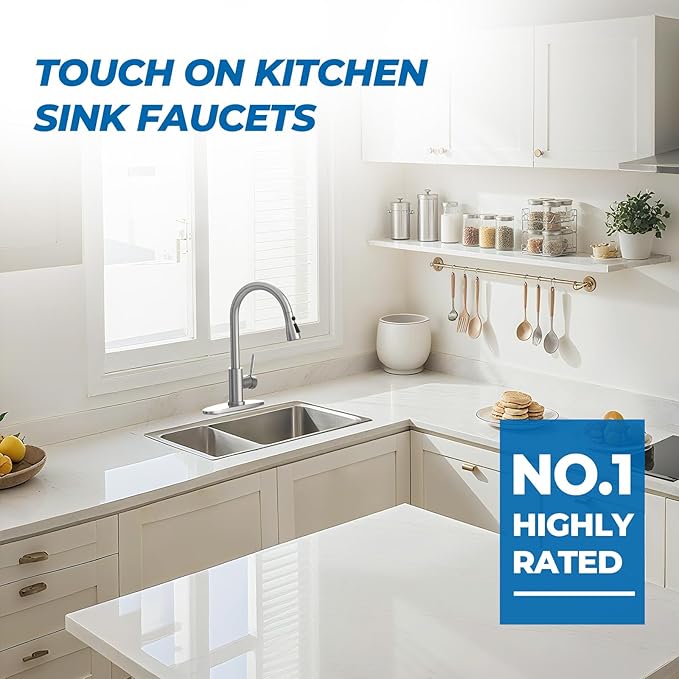 WEWE Kitchen Faucet with Soap Dispenser and Pull Down Sprayer, RV Single Handle Classic 3 Modes Stainless Steel Faucet for Kitchen Sink, RV, Stainless Steel