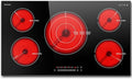 Karinear 36 Inch Electric Cooktop, 5 Burners Electric Stove Top, Built-in Glass Radiant Electric Ceramic Cooktop, Expandable Zones, Lock, Timer, Pause,9200W 220~240v Hardwired(No Plug)