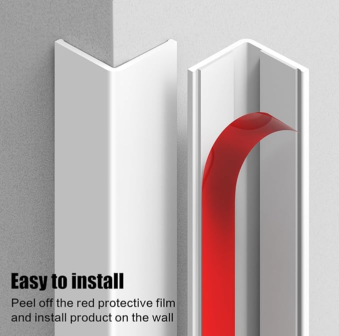 Wall Corner Protector, Walls Edge Protector，Self-Adhesive Wall Corner Guards,PVC Double Side Edge Protector， Furniture Stairs Guard (Pure White 2PCS 117cm/46in)