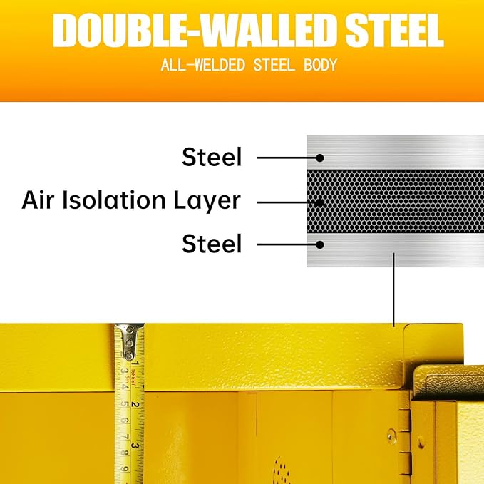 Flammable Safety Cabinet 23" x 18" x 36" Yellow, Cold-Rolled Steel 40 Gallon Explosion Proof Cabinet, Manual Close & Adjustable Shelf for Commercial Facilities, Lab & Industrial Warehouses