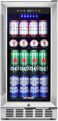 15 Inch Beverage Refrigerator, 130 Can Capacity Under Counter Fridge with Lock & Glass Door, Quiet Built-in or Freestanding Beer Cooler, Powerful Compressor for Fast Cooling