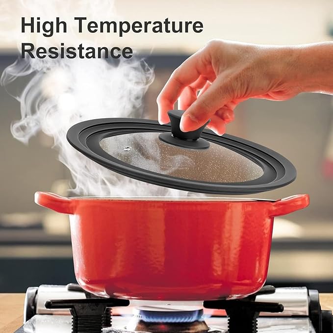 Universal Lid for Pots, Pans and Skillets, Tempered Glass Lid fit 11", 12", 12.5" Skillets, Pots, Frying Pans, Cast Iron, Crock Pot and Other Glass Covers Replacement
