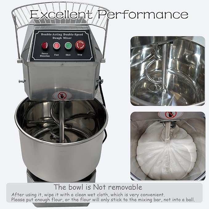 INTSUPERMAI Commercial Dough Mixer Machine Electric Food Mixer with Double Action Double Speed Spiral Mixing for Schools Bakeries Restaurants Pizzerias 110V 30L Capacity