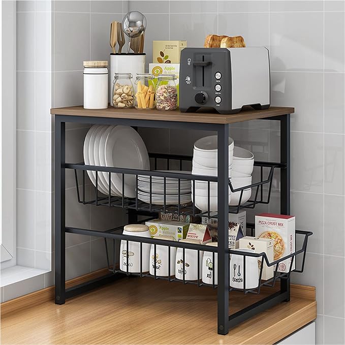 Microwave Storage Rack Microwave Oven Rack Stand Kitchen Counter Top Organizer Counter Toaster Storage Stand Dish Rack Utility Organizer Shelf Stand/30.5Cm, 51.5Cm