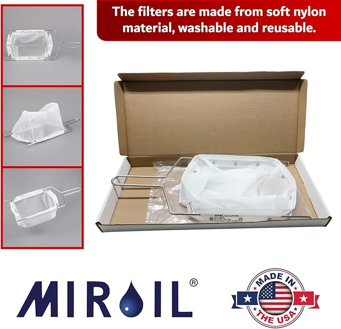 MirOil B5FS Fryer Oil Filter Bag & Frame Combo, Extends Life, Polish Hot & Cold Cooking Oil for Filtration for Deep Fryers, Fits on Top of Fryer Filter Pot, Pails & Storage Containers for Food Service