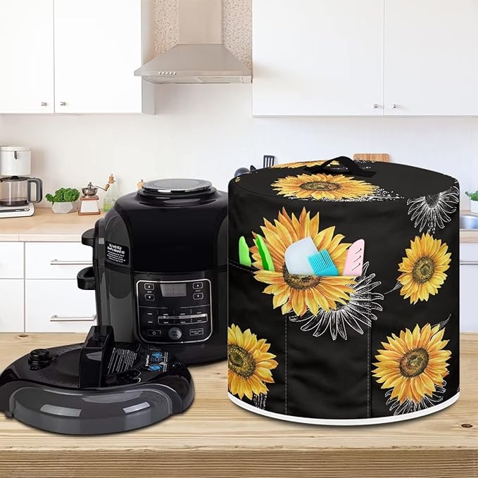Sunflower Print Pressure Cooker Cover 8 qt,Kitchen Appliance Dust Cover Protective Cover with Pockets for Electric Pressure Cooker Air Fryer Rice Cooker Steamer