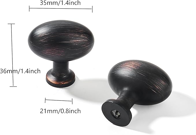 khtumeware 10 Pack 1-3/8 inch(35mm) Oil Rubbed Bronze Cabinet Knobs Dresser Knobs Oval Drawer Knobs Kitchen Cabinet Hardware Zinc Knobs for Dresser Drawers