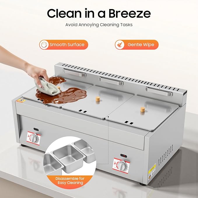 3 x 10L LPG Gas Deep Fryer, Commercial Stainless Steel Gas Food Warmer Countertop Electric Steamer Table with 3 Lids & 122-716℉ Adjustable Temperature for Home Kitchen Restaurant