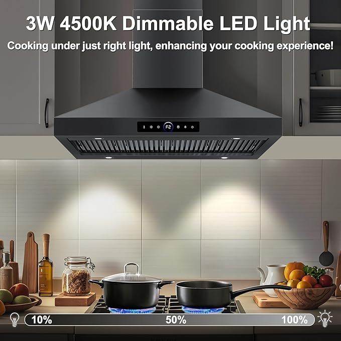 48 inch Range Hood Wall Mount, 1500 CFM with 4-Speed Gesture Sensing & Touch Control, Stainless Steel Ducted Kitchen Stove Vent Hoods with 4 LED Lights, Time Setting, Dishwasher-Safe Baffle Filters