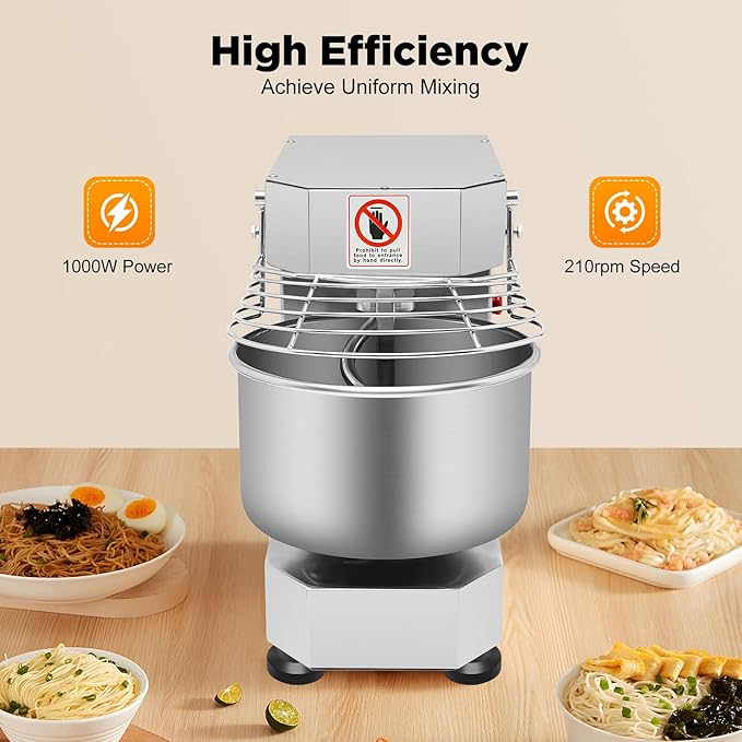Commercial Food Mixer, 10L Electric Dough Mixer Machine, 750W 110V Dual Rotating Dough Kneading Machine With Stainless Steel Bowl & Security Shield for Bakeries Restaurants Pizzerias