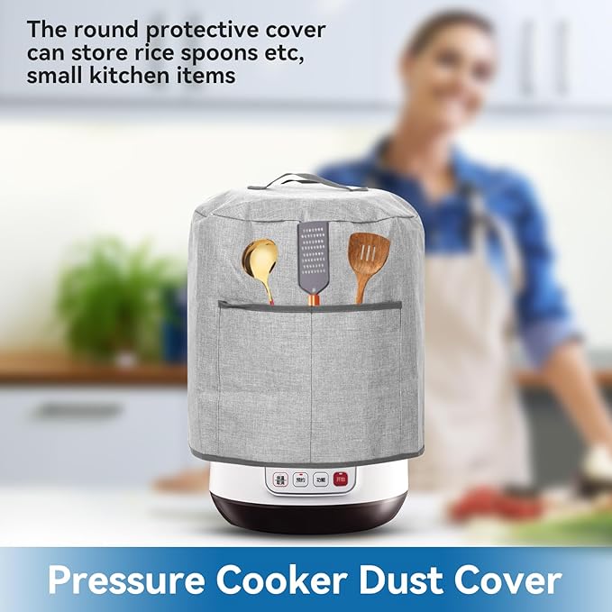 Air Fryer Dust Cover, Waterproof Insulated Protective Cover Bag with Pocket and Handle for Electric Pressure Cooker Air Fryer Rice Cooker Steamer, 38 x 38.7 cm(Grey)